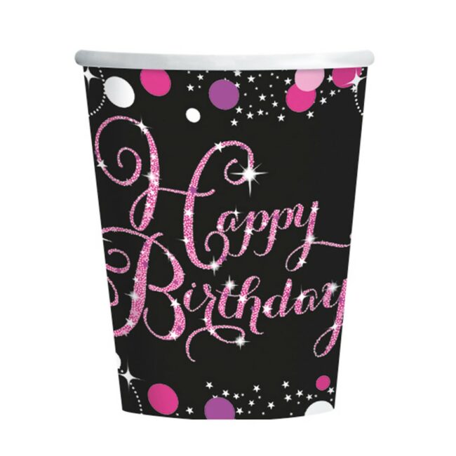 CUPS  B-DAY SPARKLING CELEBRATIONS PINK 266 ML - 8PCS