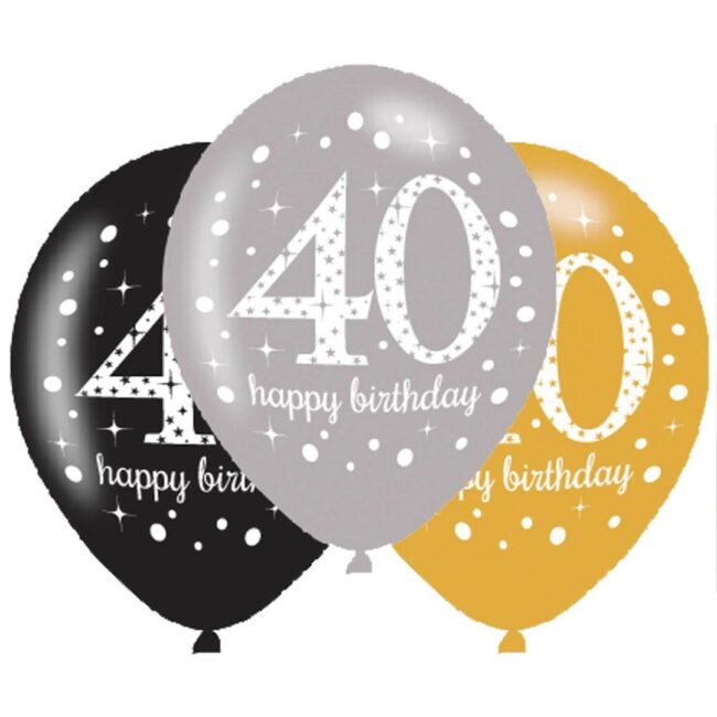 LATEX BALLOON AGE 40 SPARKLING BIRTHDAY 27.5CM/11" - 6PCS