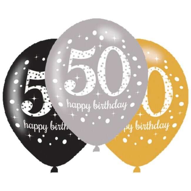 LATEX BALLOON AGE 50 SPARKLING BIRTHDAY 27.5CM/11" - 6PCS