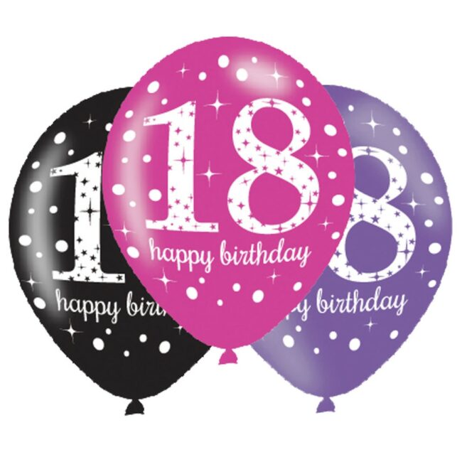 LATEX BALLOONS AGE 18 PINK CELEBRATION 27.5CM/11"  - 6PCS