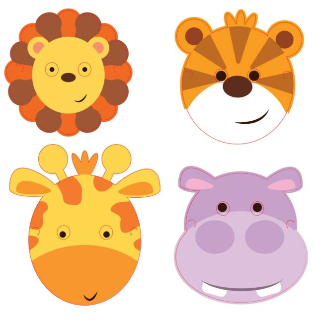MASKS JUNGLE ANIMALS PAPER 16.7X23.2CM - 8PCS