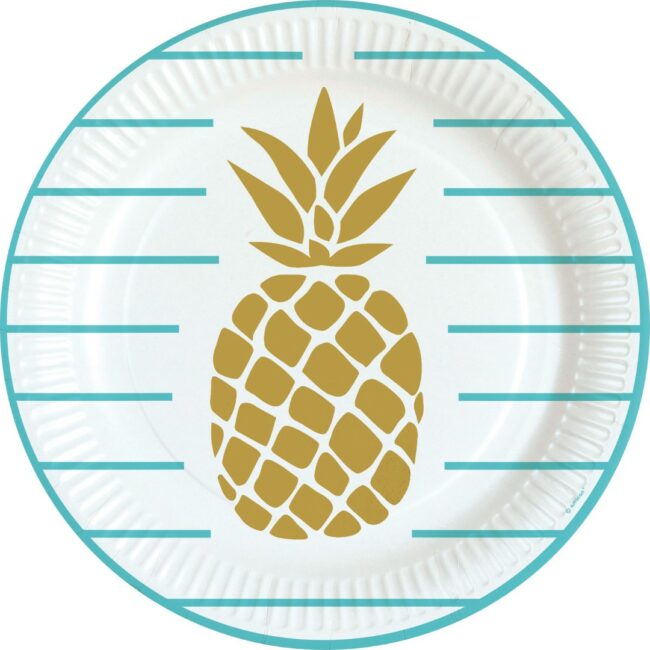 PLATES PINEAPPLE VIBES PAPER ROUND 22.8CM - 8PCS