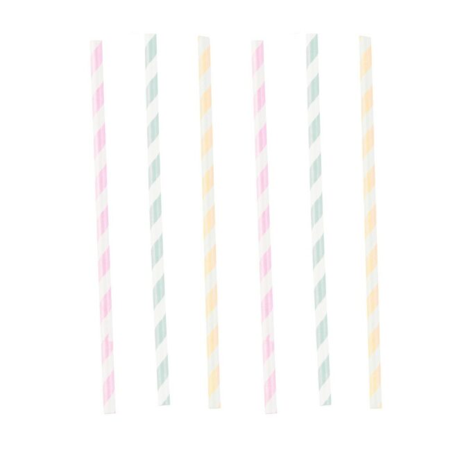 DRINKING STRAWS HAPPY BIRTHDAY PASTEL PAPER 19,7CM - 12PCS