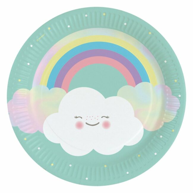 PLATES RAINBOW & CLOUD PAPER ROUND 22.8CM - 8PCS