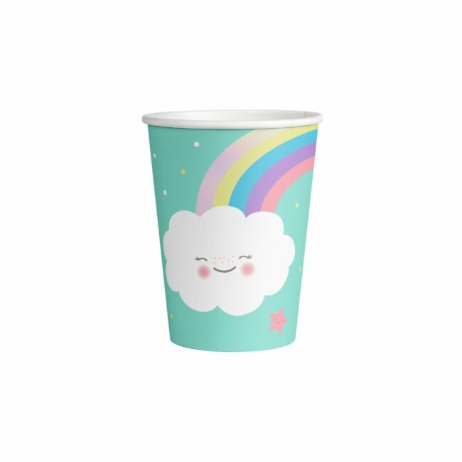 CUPS RAINBOW & CLOUD PAPER 250ML 8PCS