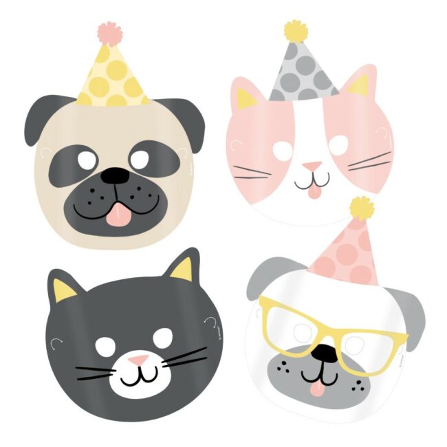 MASKS HELLO PETS PAPER 16.7X23.2CM - 8PCS