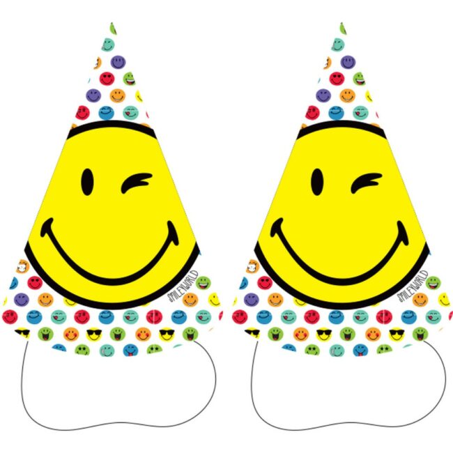 PARTY CONE HATS SMILEY WORLD PAPER 16CM - 8PCS