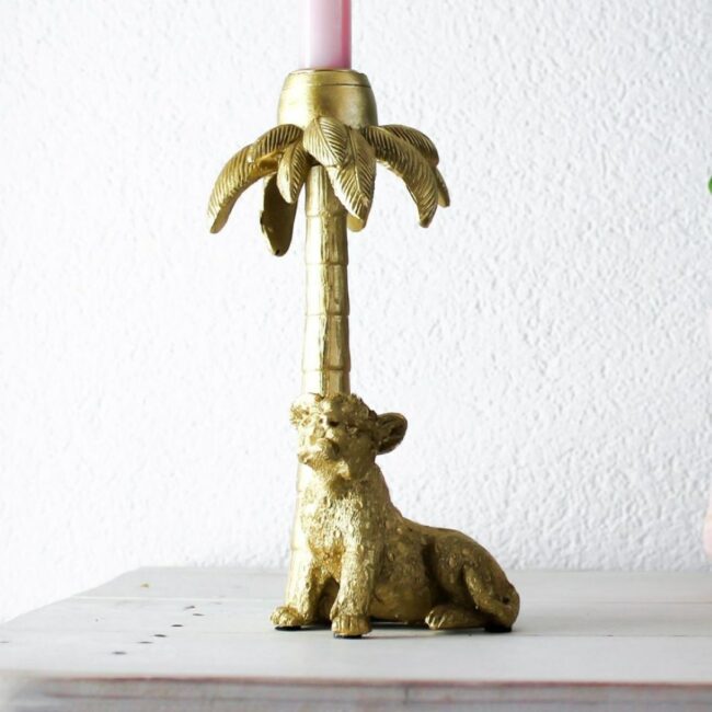 CANDLE HOLDER TIGER PALM GOLD 11X10X21.5CM