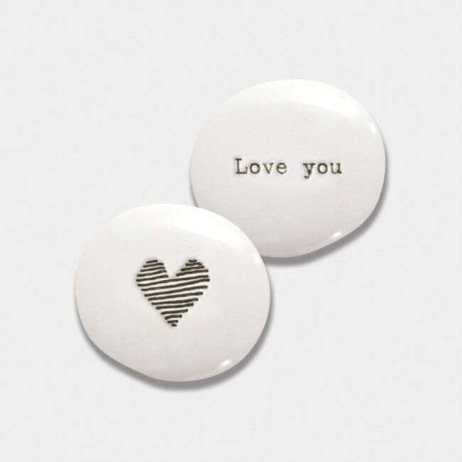 PORCELAIN PEBBLE-HEART/LOVE YOU 3.2X2.8X1.5CM
