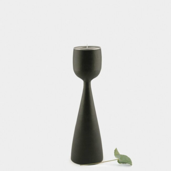BLACK WOOD TEA LIGHT HOLDER SMALL 20X4.5X6.5CM