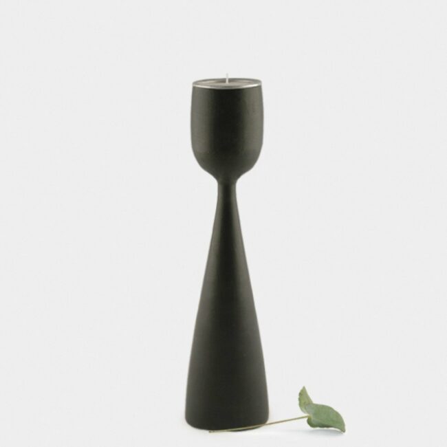 BLACK WOOD TEA LIGHT HOLDER MEDIUM 25X4.5X6.5CM