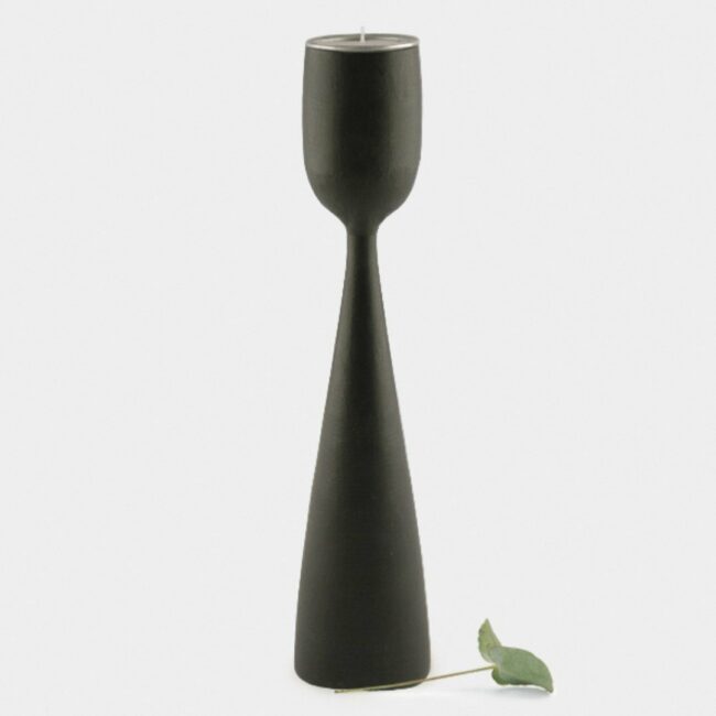 BLACK WOOD TEA LIGHT HOLDER LARGE 30X4.5X6.5CM