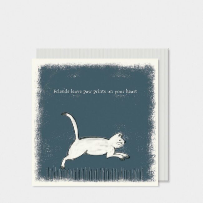 SQUARE CARD - CAT/FRIENDS LEAVE PAW PRINTS 13.5X13.5X0.5CM