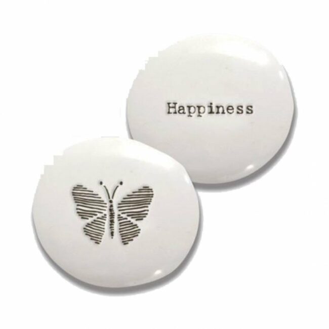 PORCELAIN PEBBLE BUTTERFLY ''HAPPINESS'' 4X3.5X1.5CM
