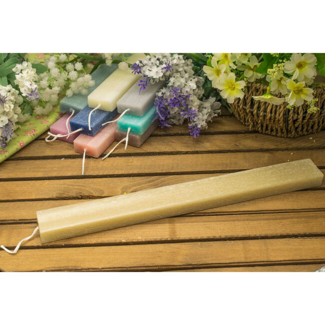 FLAT SCRATCHED RECTANGULAR CANDLE SAND COLOR/VANILLA SCENT 3.2X1.5X30CM