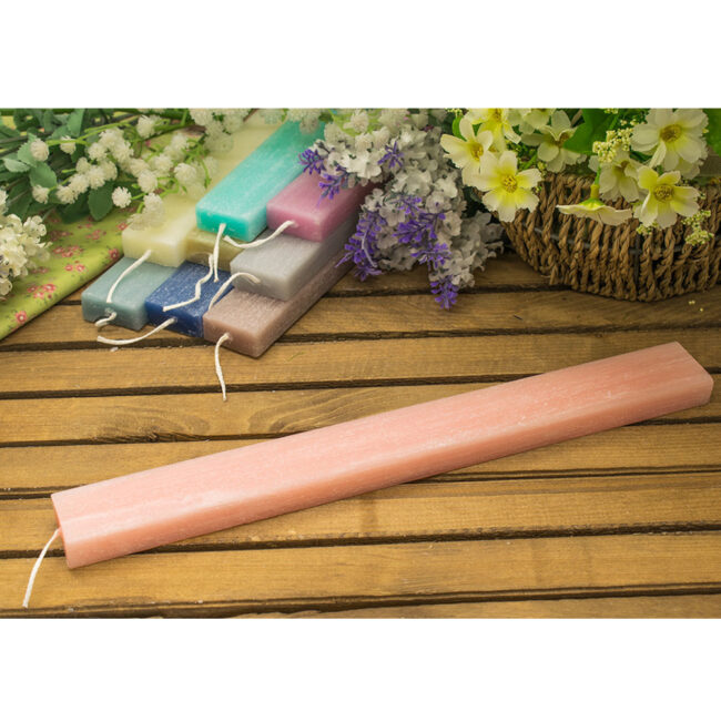 FLAT SCRATCHED RECTANGULAR CANDLE PINK ANTIQUE COLOR/SANDALWOOD SCENT 3.2X1.5X30CM