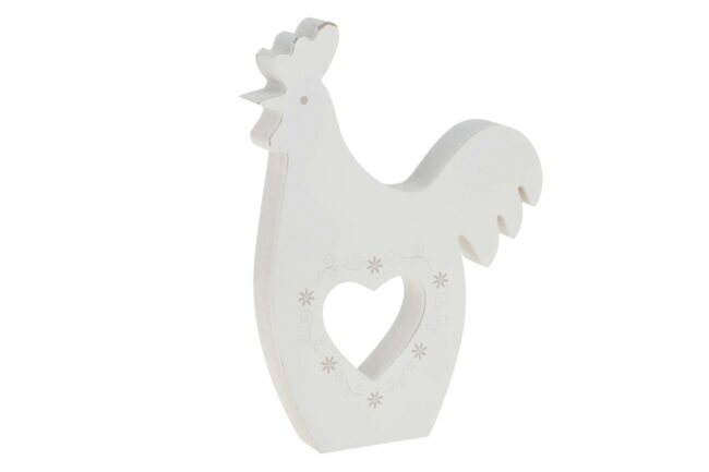 WOODEN CHICKEN WHITE 17.5X24.5X2.5CM