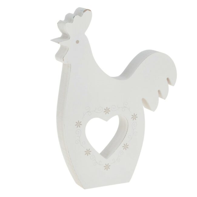 WOODEN CHICKEN WHITE 17.5X24.5X2.5CM