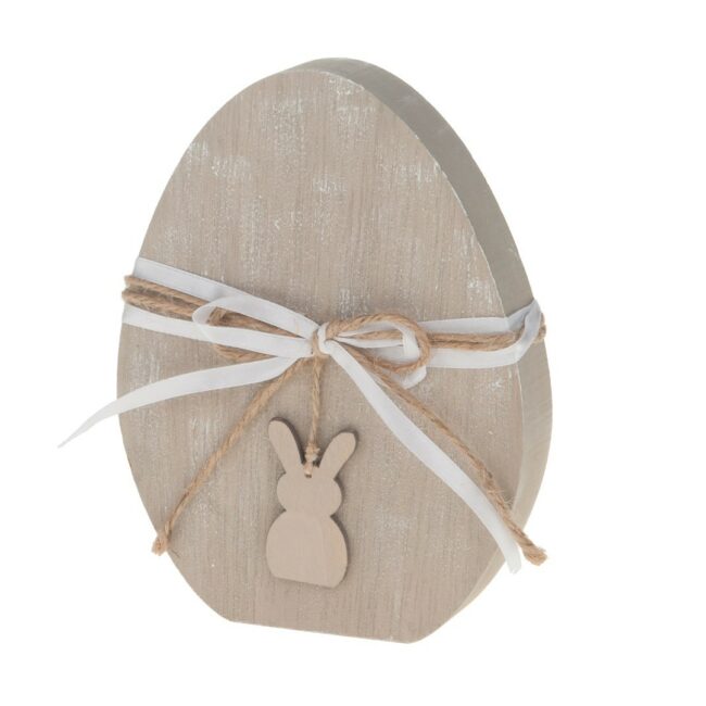 WOODEN EGG WITH RABBIT 14X18X2.5CM