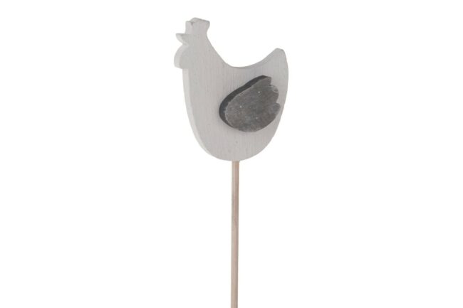 WOODEN CHICKEN WHITE/GREY 8CM 5PCS