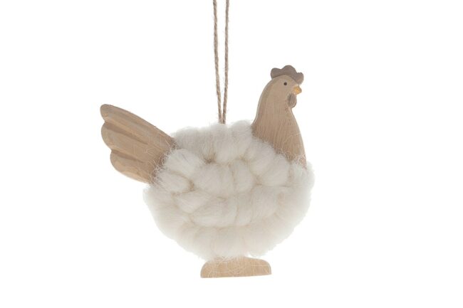 WOODEN PASHM HEN HANGER WHITE 9.5X10X2.5CM