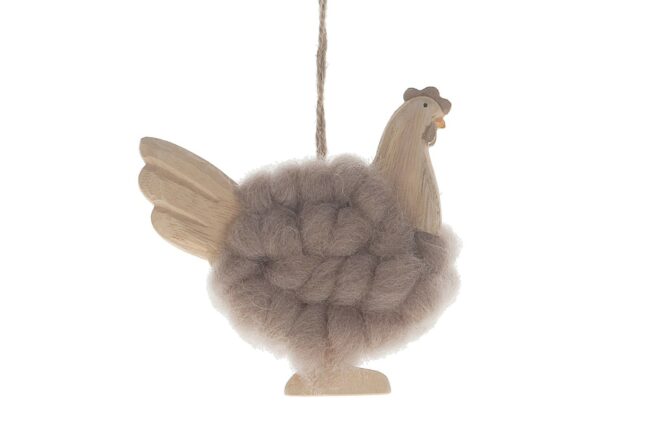 WOODEN PASHM HEN HANGER GREY 9X10X2CM GREY