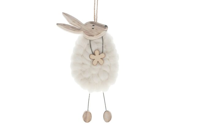 WOODEN PASHM RABBIT HANGER WHITE 9.5X18.5CM
