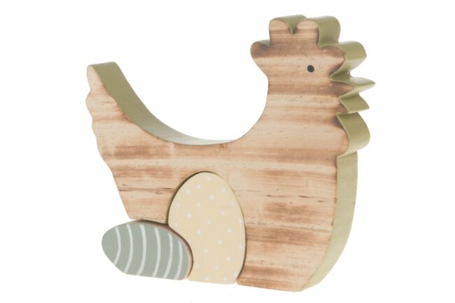 WOODEN HEN GREEN-YELLOW 17.5X15X2.5CM