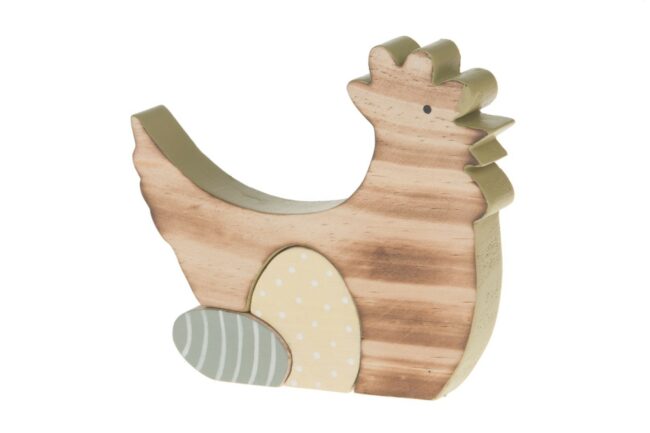 WOODEN HEN GREEN-YELLOW 15X12.5X2CM
