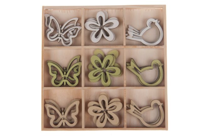 WOODEN SPRING MIX IN A BOX 27 PIECES 13X13X1.2CM