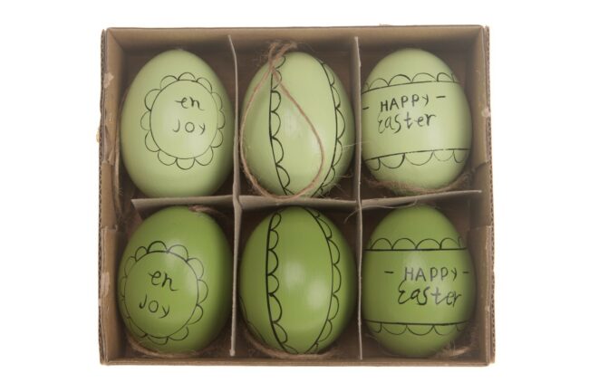 HEN'S EGGS DECORATED GREEN 6PCS