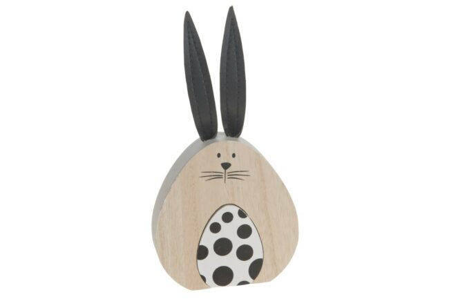 WOODEN BUNNY WITH EGG DOT DESIGN BLACK/WHITE 8X2X17CM