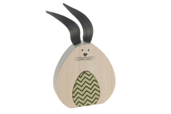 WOODEN BUNNY WITH EGG WAVE DESIGN GRENN/BLACK 8.5X2X17CM