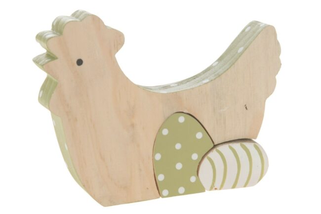 WOODEN HEN LIGHT GREEN 13X2X9CM