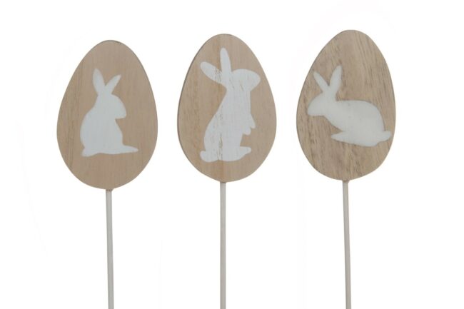 WOODEN EGG WITH BUNNY PRINT 22X4X0.6CM 3PCS