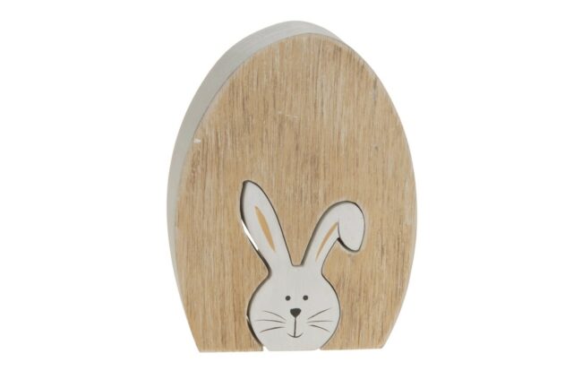 WOODEN EGG WITH BUNNY WHITE/NATURAL 9X3X12CM