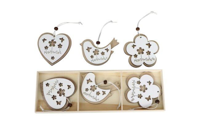 WOODEN SPRING HANGERS MIX WHITE 7CM 6PCS