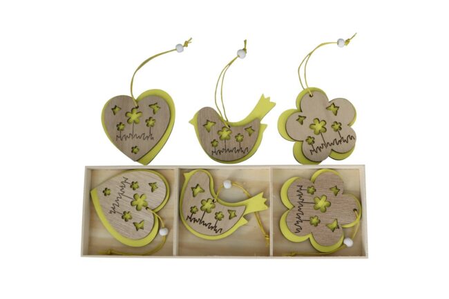 WOODEN SPRING HANGERS MIX YELLOW 7CM 6PCS