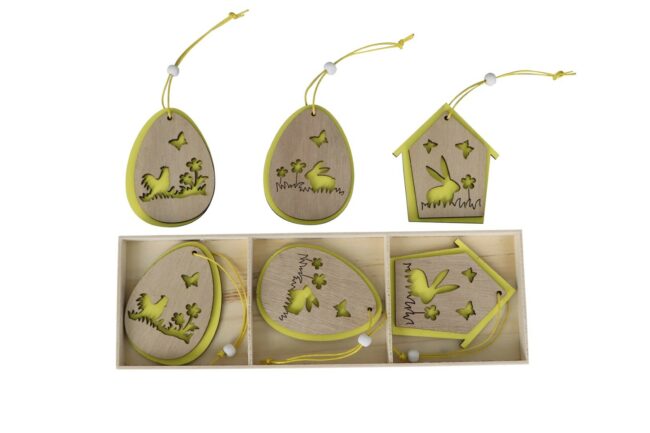 WOODEN SPRING HANGERS MIX YELLOW 7CM 6PCS