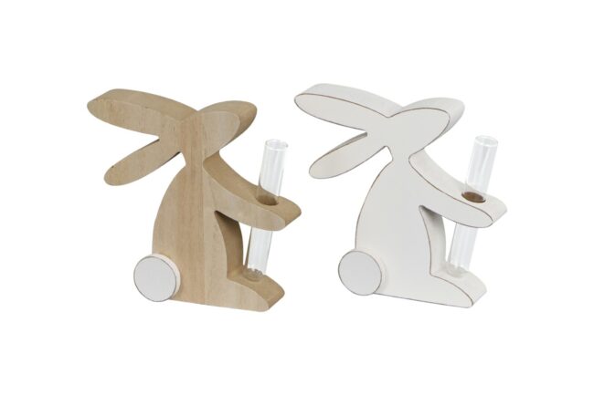 WOODEN RABBIT WITH GLASS TUBE ASSORTED 11X2.5X13.5CM