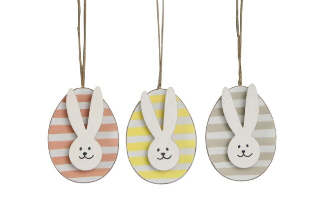 WOODEN EGGS HANGER WITH RABBIT ON CLIP 6.5X9X2CM 3PCS