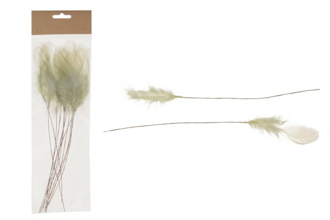 CHICKEN FEATHERS ON IRON WIRE MINT 12 PIECES - 18CM