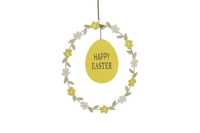 METAL EASTER WREATH WITH WOODEN EGG 30X24.5CM