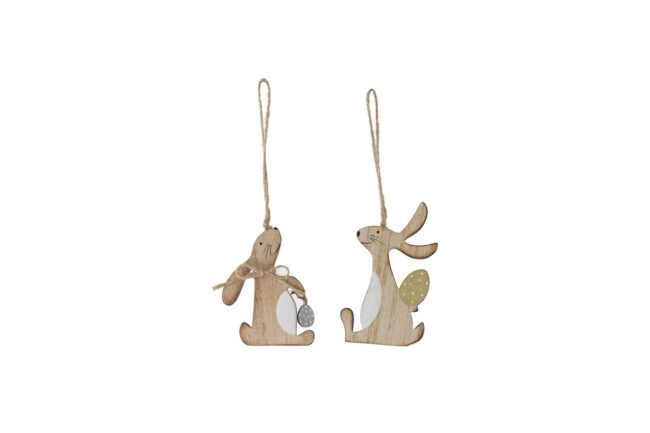 HANGING RABBIT WOOD MIX 6X8.5X1CM 2PCS