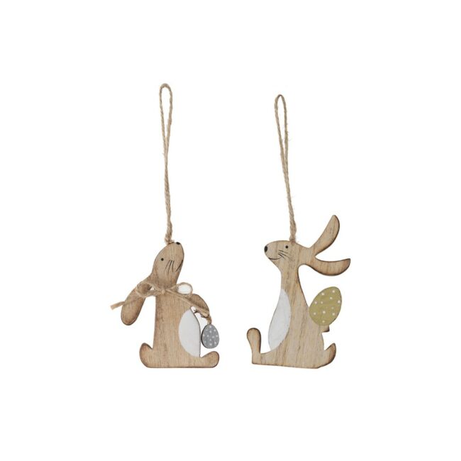 HANGING RABBIT WOOD MIX 6X8.5X1CM 2PCS