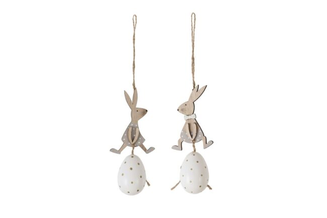 HANGING RABBIT WITH EGG MIX 4X15X4CM 2PCS