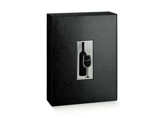 CANTINETTA 3 BOTTIGLIE STAMPO CALDO PELLE NERO 340X280X90MM