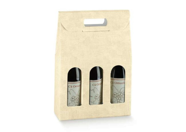 SCATOLA 3 BOTTIGLIE CON FINESTRA RIESLING TELA NEUTRO 270X90X420MM