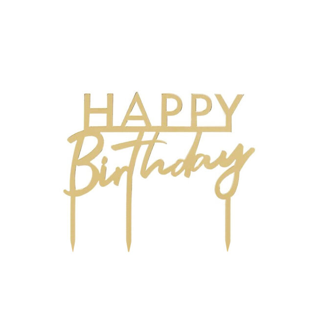 PLEXIGLASS HAPPY BIRTHDAY TOPPER GOLD 15XH13.5CM