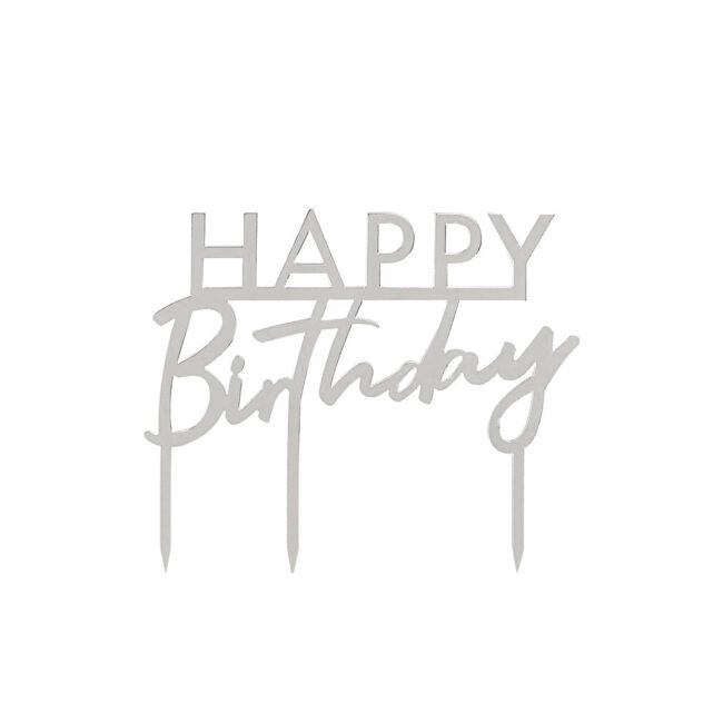 PLEXIGLASS HAPPY BIRTHDAY TOPPER SILVER 15XH13.5CM